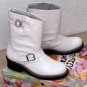 NIB Jeffrey Campbell Standoff White Leather Moto Boots(8.5) 90s Grunge Aesthetic